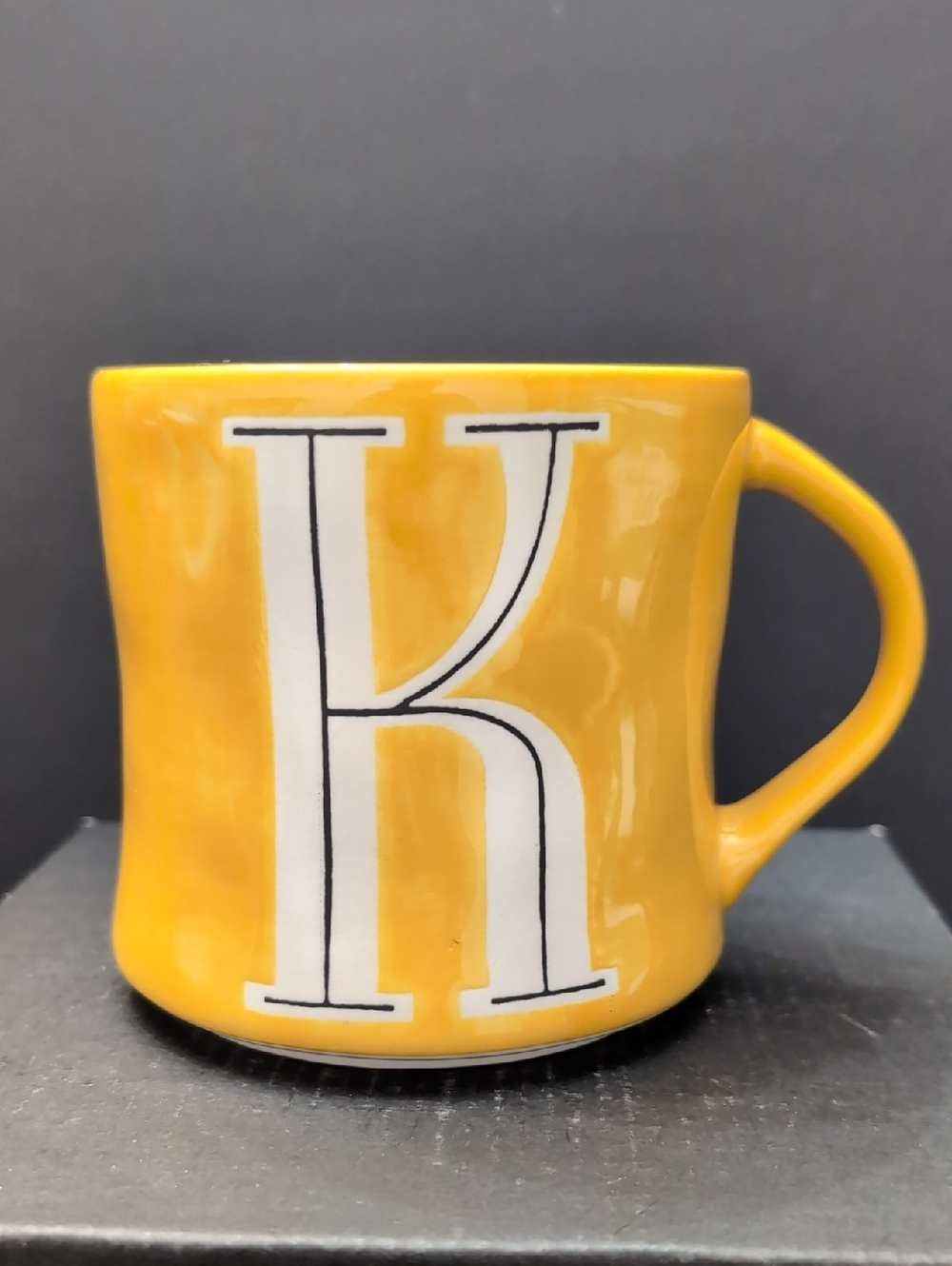 Anthropology Hand painted Yellow Ceramic Monogram Coffee Mug.